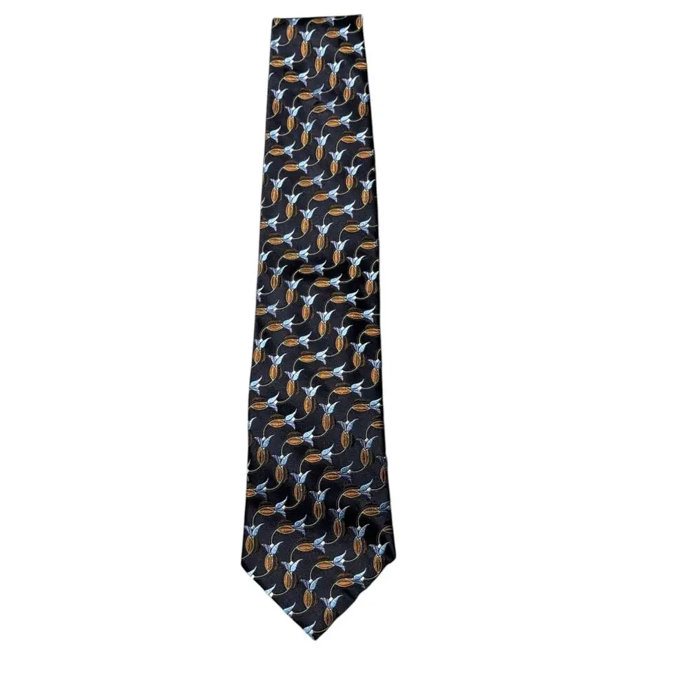 Ermenegildo Zegna Designer Tie Mens Navy Blue Silk Floral Bud Motif Adjustable